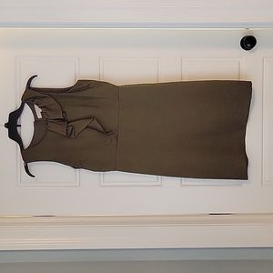 Sweet Olive Satin-like Dress with Ruffle Detail, Size 8